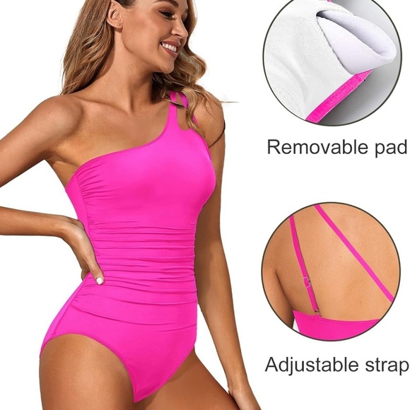 Holipick Women’s One Piece One Shoulder Hot Pink Swimsuit NWT - Picture 13 of 14